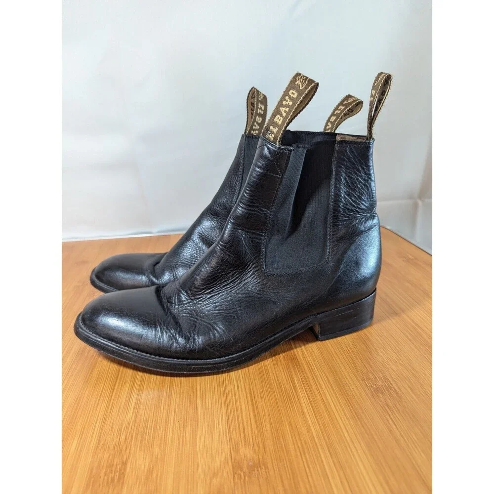 Vintage El Bayo Black Leather Mens Ankle Boots US Size 8 Pull-on Dress (Y05) - Picture 7 of 12